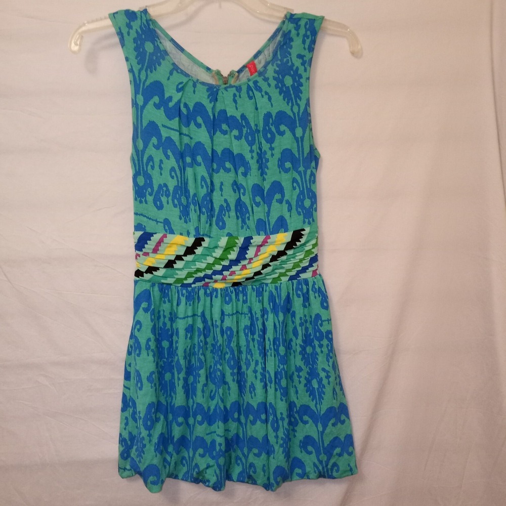 Plenty by Tracy Reese Small Dress Green Blue Sleeveless Short F2